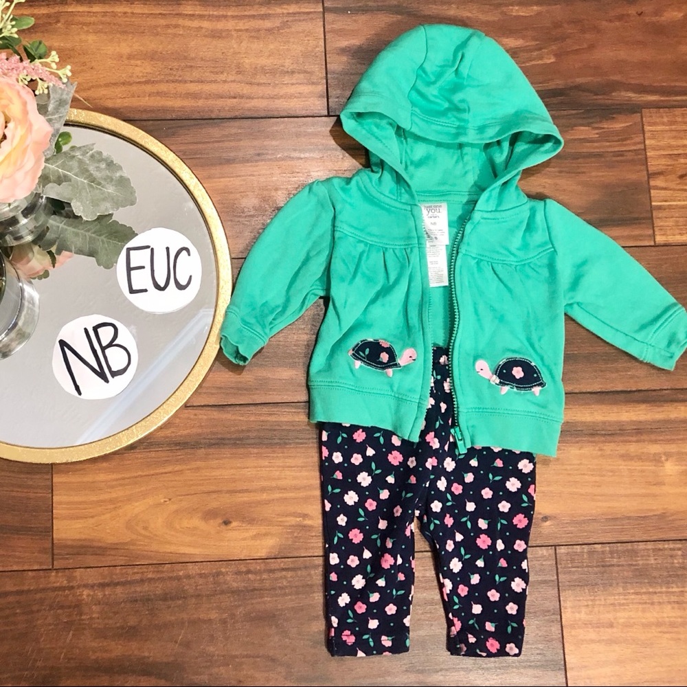 Newborn 2pc - Turtle jacket with floral leggings
